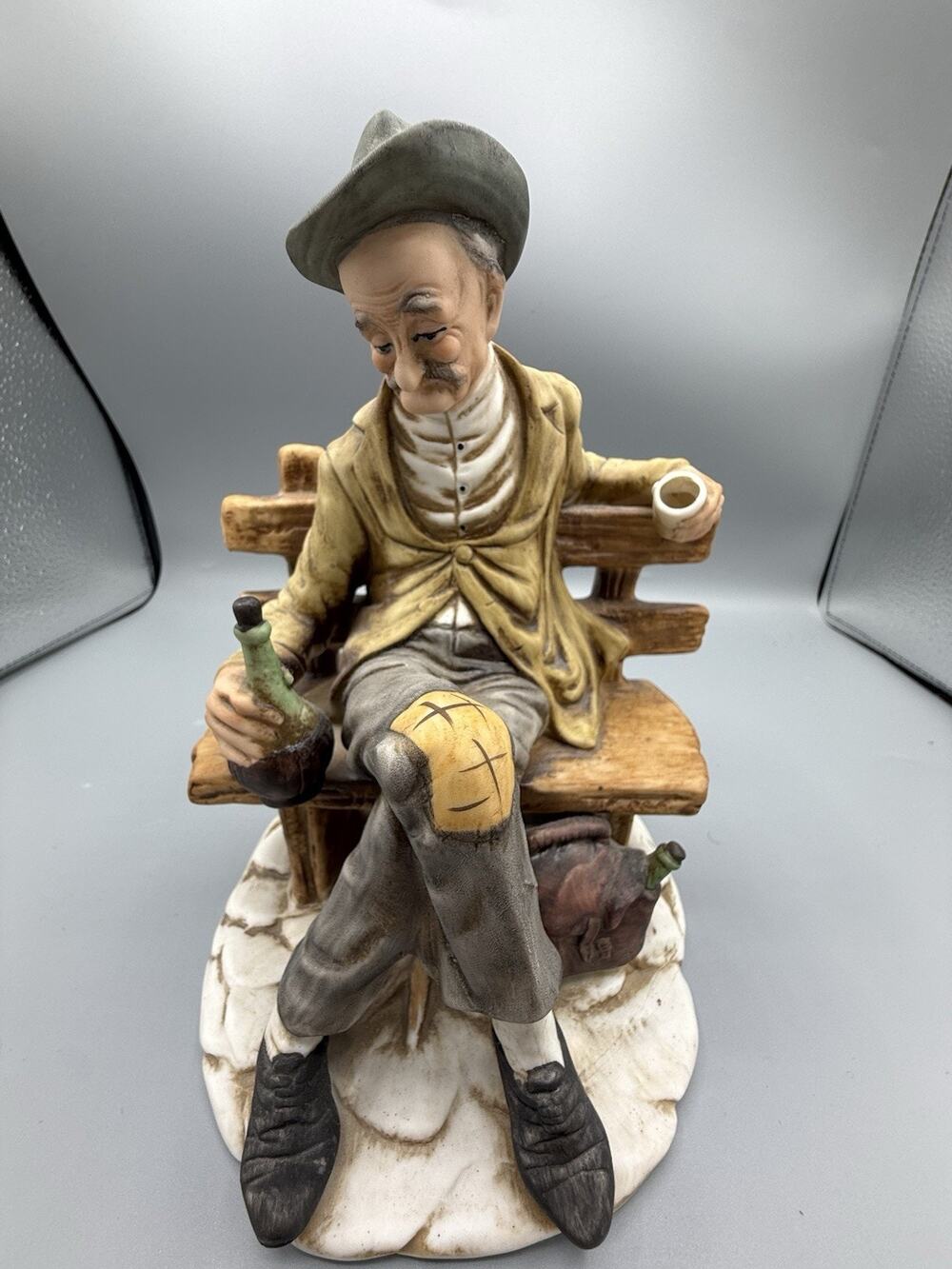 Vintage Napcoware Porcellane D’Arte C-9264 Hobo Man Bench Figurine Japan